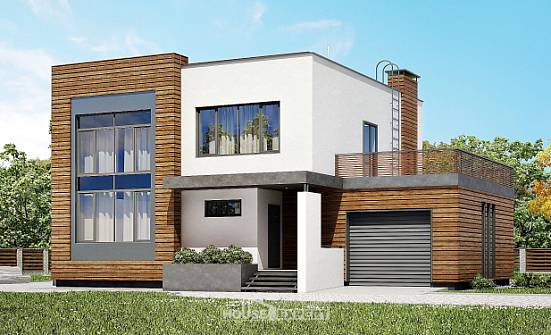 220-003-П Проект двухэтажного дома и гаражом, современный коттедж из блока Новороссийск | Проекты домов от House Expert