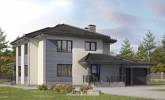 340-005-П Проект двухэтажного дома, гараж, огромный домик из газобетона Новороссийск | Проекты домов от House Expert