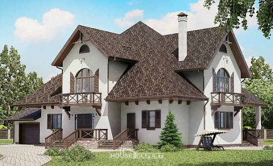 350-001-Л Проект двухэтажного дома мансардный этаж и гаражом, классический загородный дом из бризолита Новороссийск | Проекты домов от House Expert