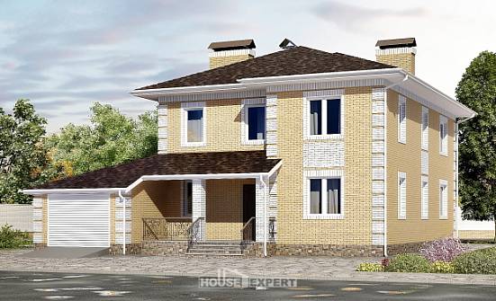 220-006-Л Проект двухэтажного дома и гаражом, просторный коттедж из бризолита Новороссийск | Проекты домов от House Expert