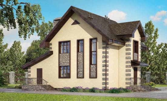 160-004-П Проект двухэтажного дома и гаражом, бюджетный дом из поризованных блоков Новороссийск | Проекты домов от House Expert