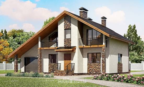 180-008-Л Проект двухэтажного дома мансардой и гаражом, уютный загородный дом из блока Новороссийск | Проекты домов от House Expert