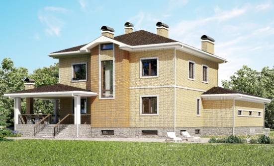 350-002-Л Проект трехэтажного дома и гаражом, большой загородный дом из кирпича Новороссийск | Проекты домов от House Expert