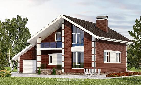 180-001-Л Проект двухэтажного дома с мансардой, гараж, скромный домик из блока Новороссийск | Проекты домов от House Expert