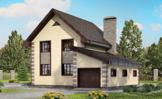 160-004-П Проект двухэтажного дома и гаражом, бюджетный дом из поризованных блоков Новороссийск | Проекты домов от House Expert