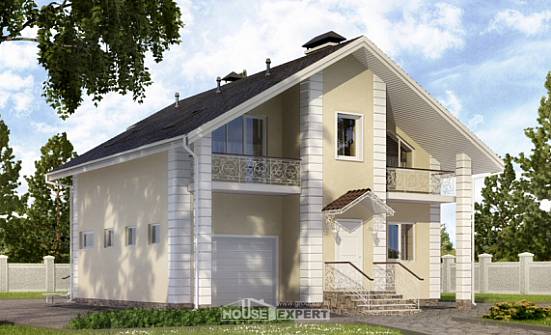 150-002-Л Проект двухэтажного дома с мансардным этажом и гаражом, простой коттедж из пеноблока Новороссийск | Проекты домов от House Expert