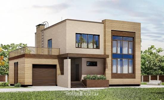 220-003-Л Проект двухэтажного дома и гаражом, классический загородный дом из блока Новороссийск | Проекты домов от House Expert