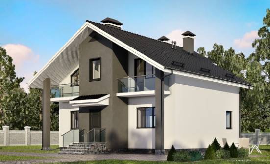 150-005-Л Проект двухэтажного дома с мансардой, классический загородный дом из твинблока Новороссийск | Проекты домов от House Expert