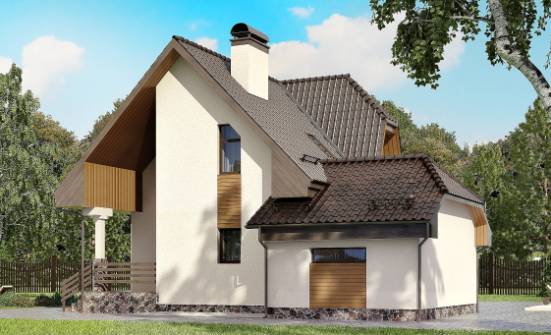 150-001-Л Проект двухэтажного дома с мансардным этажом и гаражом, компактный домик из пеноблока Новороссийск | Проекты домов от House Expert