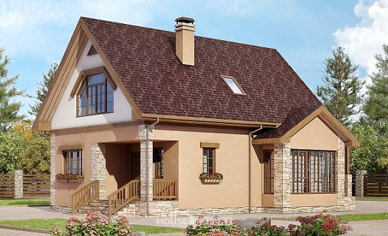 140-002-П Проект двухэтажного дома с мансардным этажом, классический загородный дом из газобетона Новороссийск | Проекты домов от House Expert