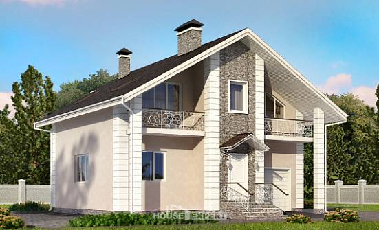 150-002-П Проект двухэтажного дома мансардой и гаражом, классический дом из блока Новороссийск | Проекты домов от House Expert