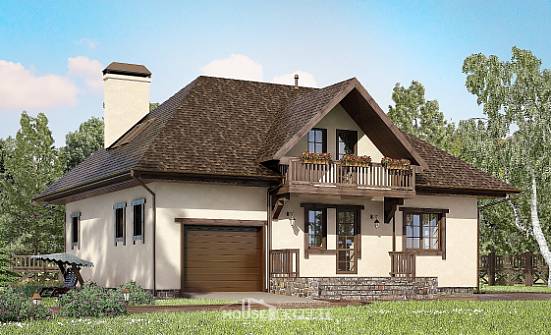 200-001-Л Проект двухэтажного дома с мансардой, гараж, простой дом из твинблока Новороссийск | Проекты домов от House Expert