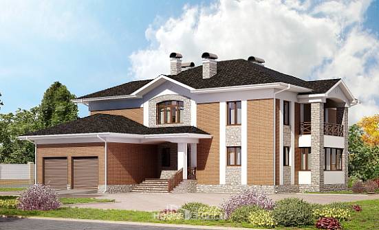520-002-Л Проект трехэтажного дома и гаражом, большой коттедж из теплоблока Новороссийск | Проекты домов от House Expert