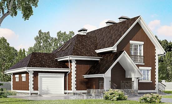 190-003-Л Проект двухэтажного дома мансардой и гаражом, уютный домик из бризолита Новороссийск | Проекты домов от House Expert