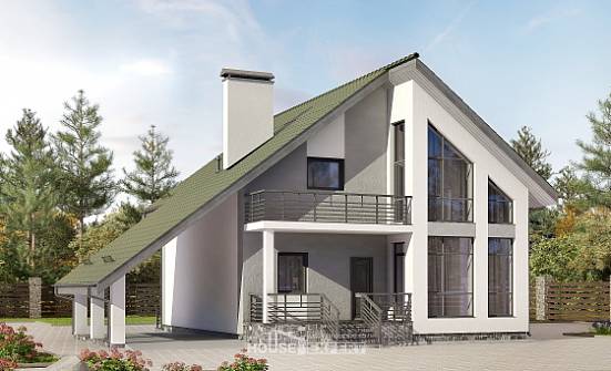 170-009-Л Проект двухэтажного дома с мансардой, гараж, простой домик из газобетона Новороссийск | Проекты домов от House Expert