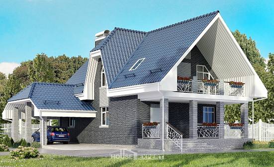 125-002-Л Проект двухэтажного дома с мансардным этажом и гаражом, уютный коттедж из арболита Новороссийск | Проекты домов от House Expert