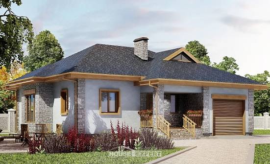 130-006-П Проект одноэтажного дома, гараж, простой коттедж из твинблока Новороссийск | Проекты домов от House Expert