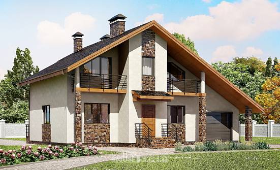 180-008-П Проект двухэтажного дома с мансардой, гараж, современный коттедж из бризолита Новороссийск | Проекты домов от House Expert