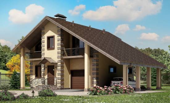 150-003-П Проект двухэтажного дома с мансардой, гараж, простой загородный дом из твинблока Новороссийск | Проекты домов от House Expert