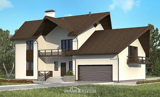 300-002-П Проект двухэтажного дома с мансардным этажом, гараж, большой домик из бризолита Новороссийск | Проекты домов от House Expert