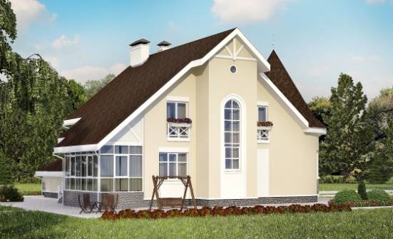 275-001-Л Проект двухэтажного дома с мансардой, гараж, уютный загородный дом из кирпича Новороссийск | Проекты домов от House Expert