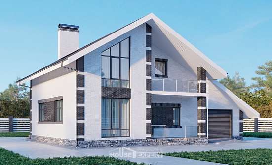 190-008-П Проект двухэтажного дома с мансардным этажом, гараж, средний дом из бризолита Новороссийск | Проекты домов от House Expert
