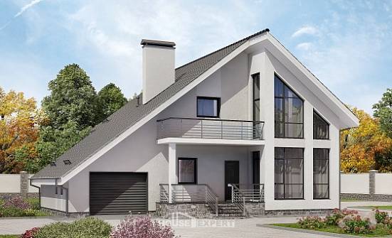 200-007-Л Проект двухэтажного дома мансардой, гараж, классический дом из арболита Новороссийск | Проекты домов от House Expert