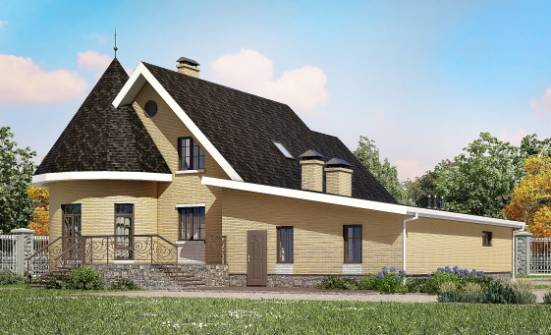 250-001-Л Проект двухэтажного дома с мансардой, гараж, уютный загородный дом из блока Новороссийск | Проекты домов от House Expert