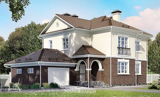 190-002-Л Проект двухэтажного дома и гаражом, классический коттедж из керамзитобетонных блоков Новороссийск | Проекты домов от House Expert