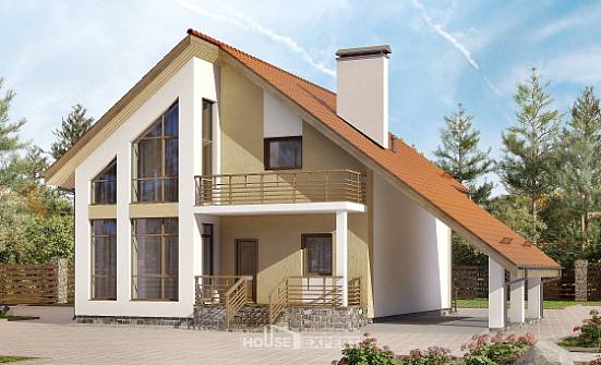 170-009-П Проект двухэтажного дома с мансардой и гаражом, бюджетный загородный дом из твинблока Новороссийск | Проекты домов от House Expert