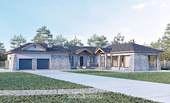 280-004-Л Проект одноэтажного дома и гаражом, большой загородный дом из пеноблока Новороссийск | Проекты домов от House Expert