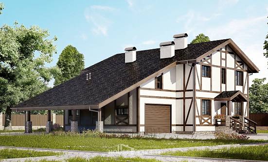 250-002-Л Проект двухэтажного дома с мансардным этажом, гараж, простой дом из кирпича Новороссийск | Проекты домов от House Expert