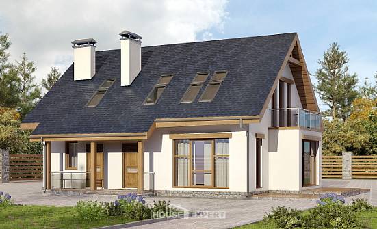 155-012-П Проект двухэтажного дома мансардой, простой загородный дом из твинблока Новороссийск | Проекты домов от House Expert