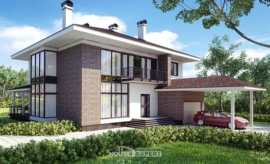 340-001-П Проект двухэтажного дома, гараж, современный домик из кирпича Новороссийск | Проекты домов от House Expert