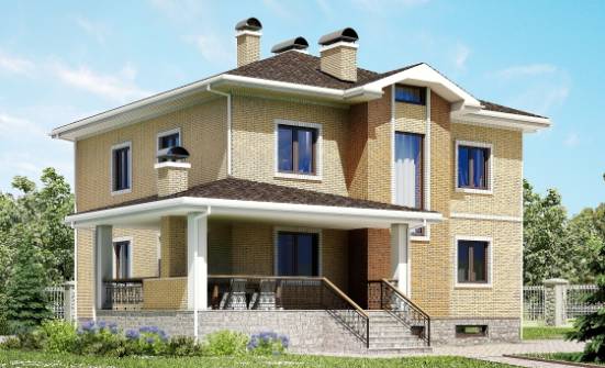 350-002-Л Проект трехэтажного дома и гаражом, большой загородный дом из кирпича Новороссийск | Проекты домов от House Expert
