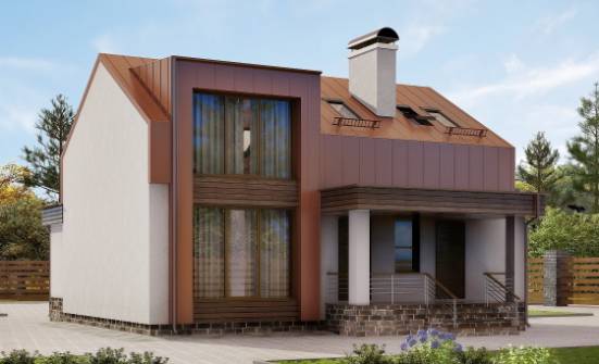 120-004-Л Проект двухэтажного дома мансардой, доступный дом из блока Новороссийск | Проекты домов от House Expert