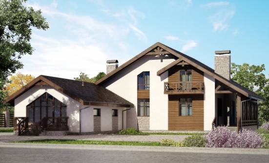 265-001-П Проект двухэтажного дома с мансардой, гараж, большой загородный дом из арболита Новороссийск | Проекты домов от House Expert