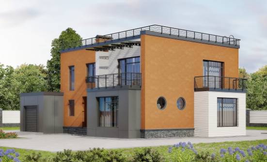 260-002-Л Проект двухэтажного дома и гаражом, красивый коттедж из арболита Новороссийск | Проекты домов от House Expert