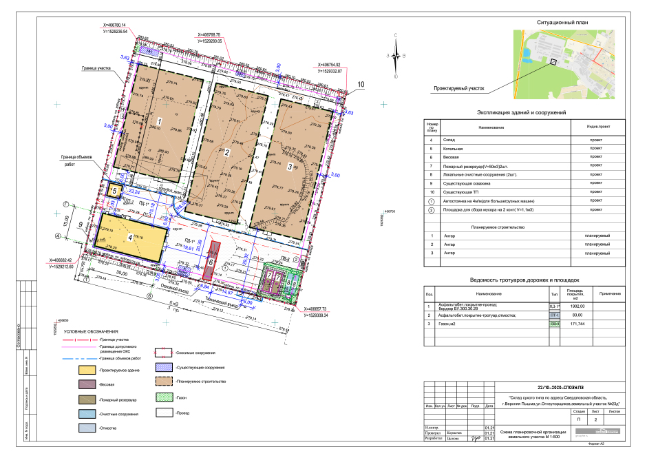 СПОЗУ производственной базы - Схема планировочной организации земельного участка  М1:500