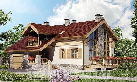 165-002-П Проект двухэтажного дома с мансардой и гаражом, простой дом из блока Новороссийск, House Expert