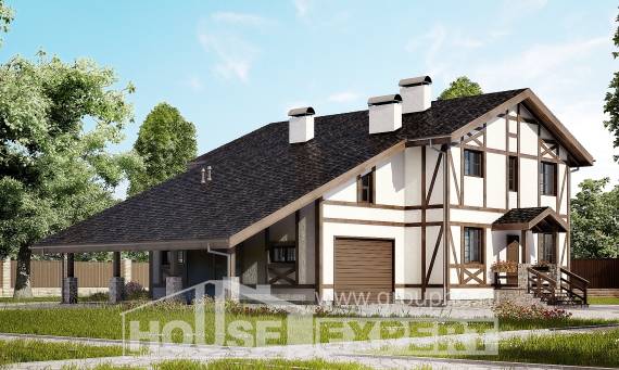250-002-Л Проект двухэтажного дома с мансардой, гараж, средний коттедж из кирпича Новороссийск, House Expert