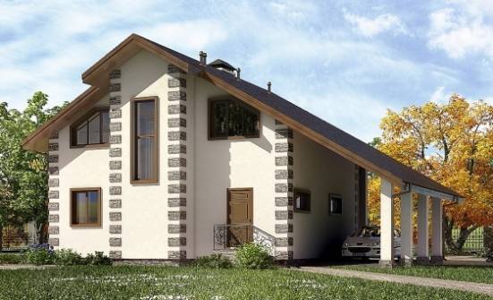 150-003-Л Проект двухэтажного дома с мансардой и гаражом, скромный загородный дом из бревен Новороссийск | Проекты домов от House Expert