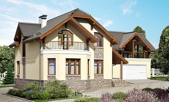 255-003-П Проект двухэтажного дома с мансардой, гараж, красивый загородный дом из пеноблока, Новороссийск