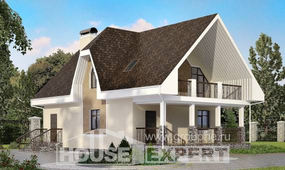 125-001-Л Проект двухэтажного дома с мансардой, классический домик из керамзитобетонных блоков Новороссийск, House Expert