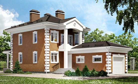 150-006-П Проект двухэтажного дома и гаражом, недорогой домик из поризованных блоков, Новороссийск