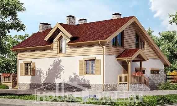 165-002-П Проект двухэтажного дома с мансардой и гаражом, недорогой домик из пеноблока Новороссийск, House Expert