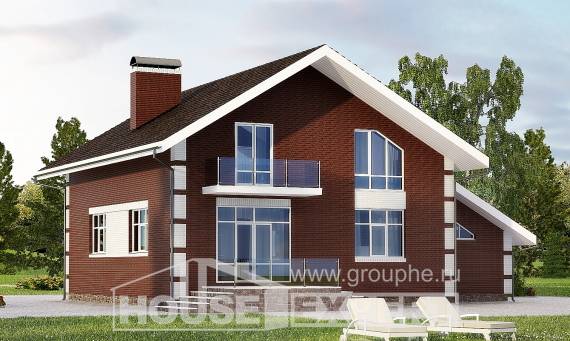 180-001-Л Проект двухэтажного дома мансардой и гаражом, экономичный загородный дом из поризованных блоков, Новороссийск