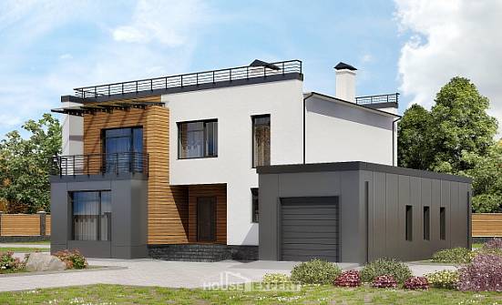 260-002-П Проект двухэтажного дома и гаражом, просторный коттедж из арболита, Новороссийск