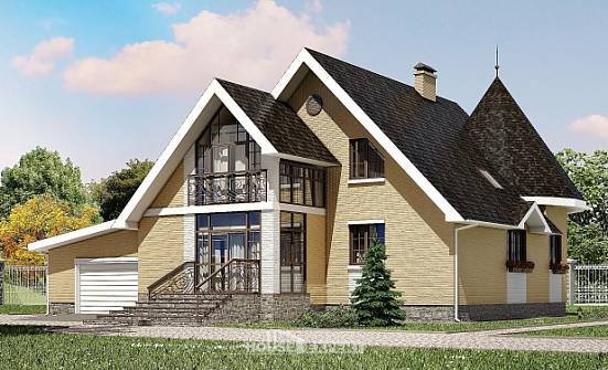 250-001-Л Проект двухэтажного дома с мансардой, гараж, простой коттедж из пеноблока, Новороссийск